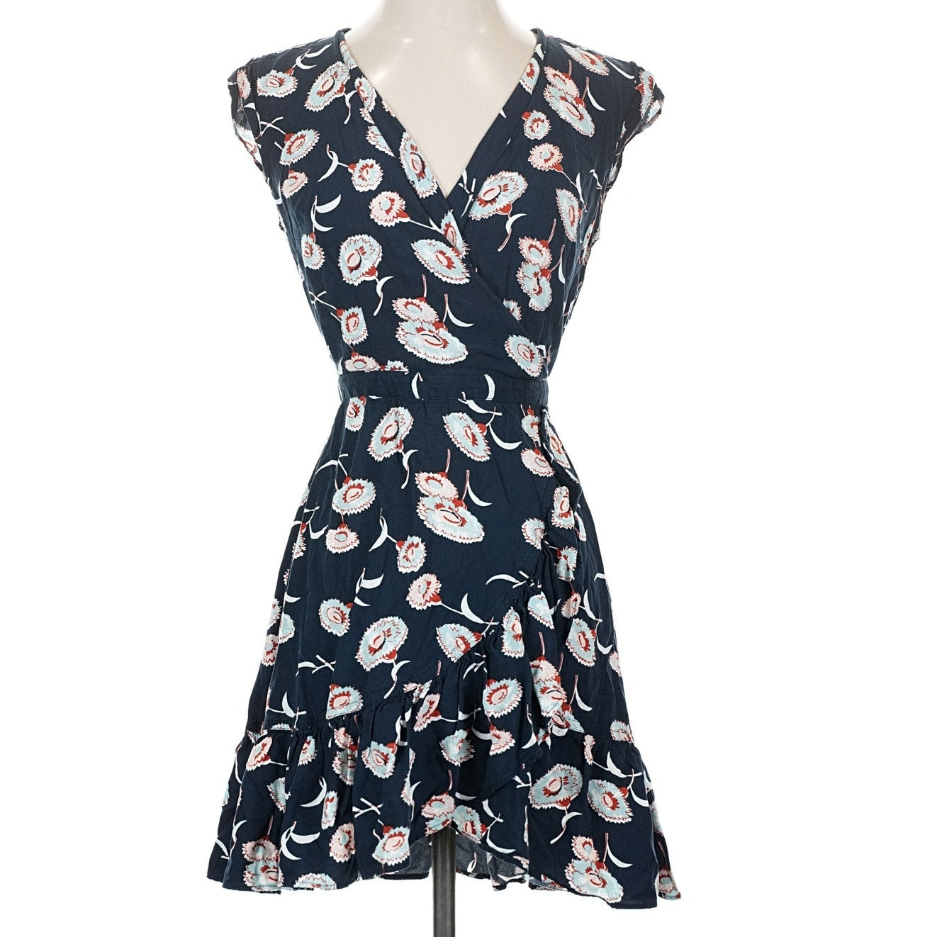 J.Crew Mercantile Navy an Rust Faux Wrap Tiered Ruffle Mini Dress Floral Size 00