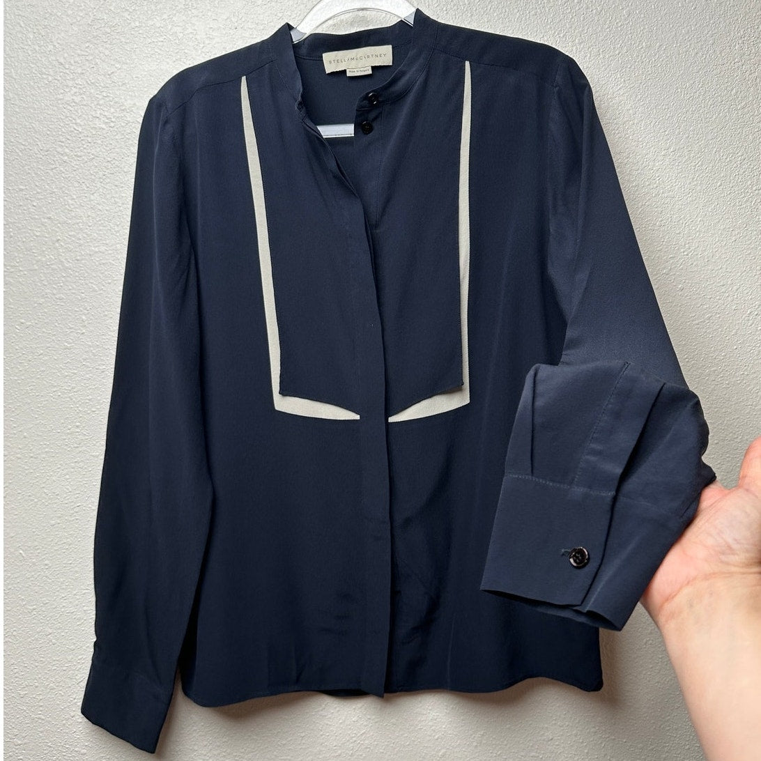 Stella McCartney Blouse Black/Taupe Womens US L 100% Silk