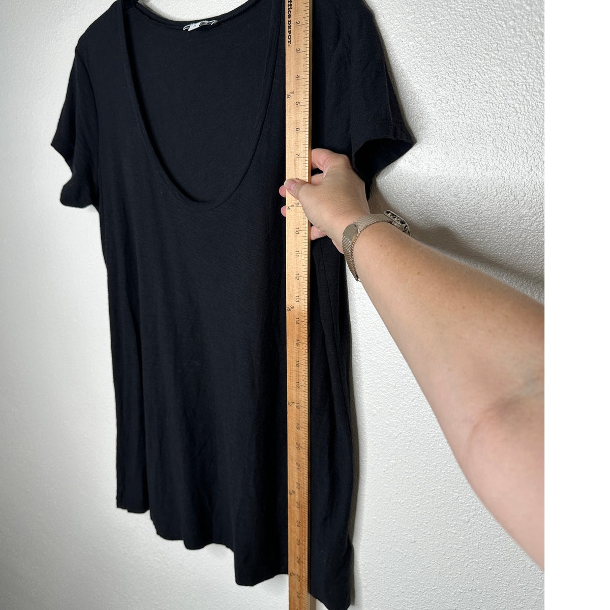 James Perse Black Deep V Round Neck Slub Tee Shirt Cap Sleeve Top 3 / L