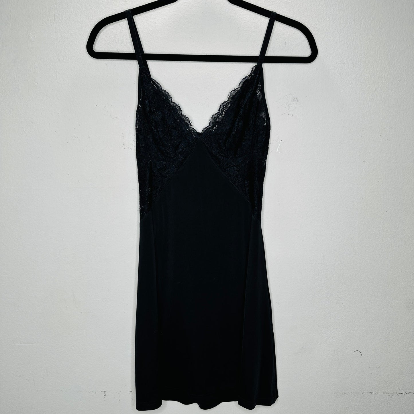 Guess Black Lace V-Neck Spaghetti Strap Slip Dress