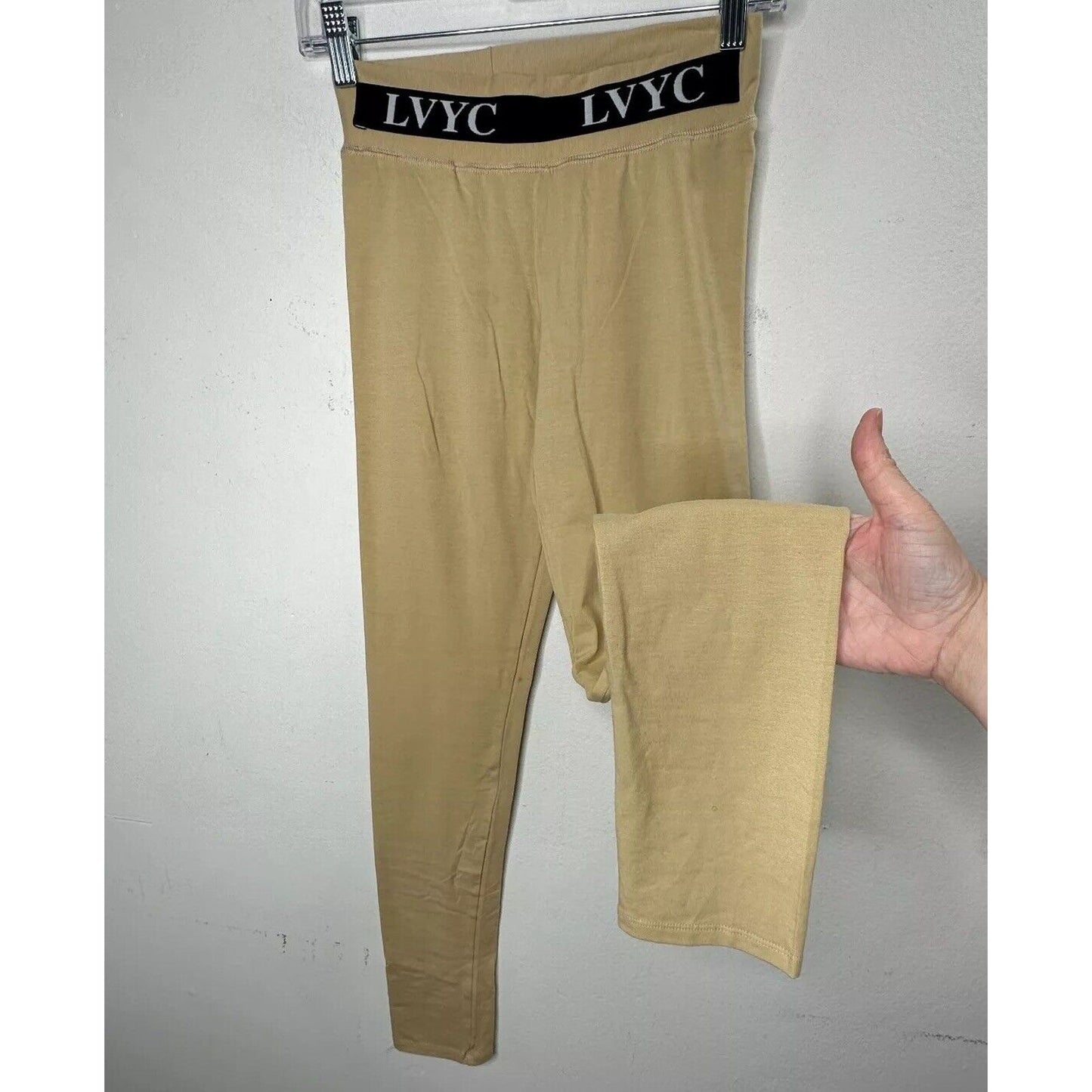 LVYC Les Vertes Yacht Club Tan Leggings Black LVYC logo Waist Medium