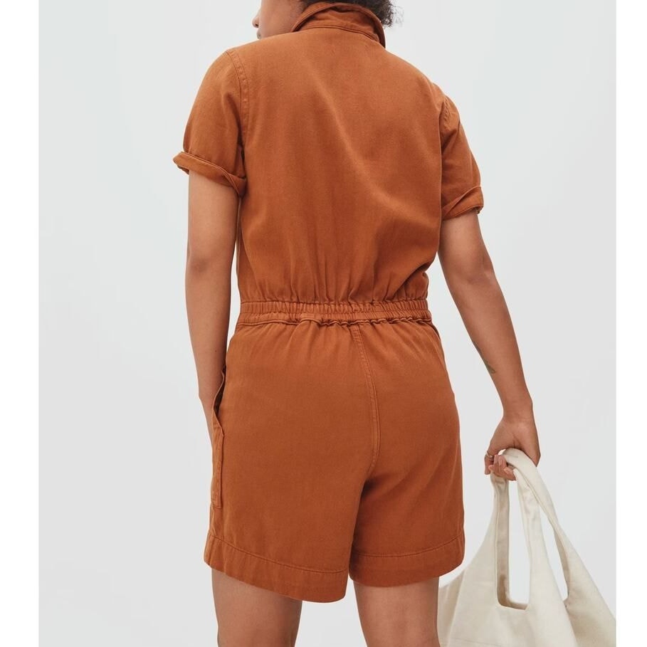 Everlane The Denim Short Coverall Organic Cotton Brown Rust Romper 6