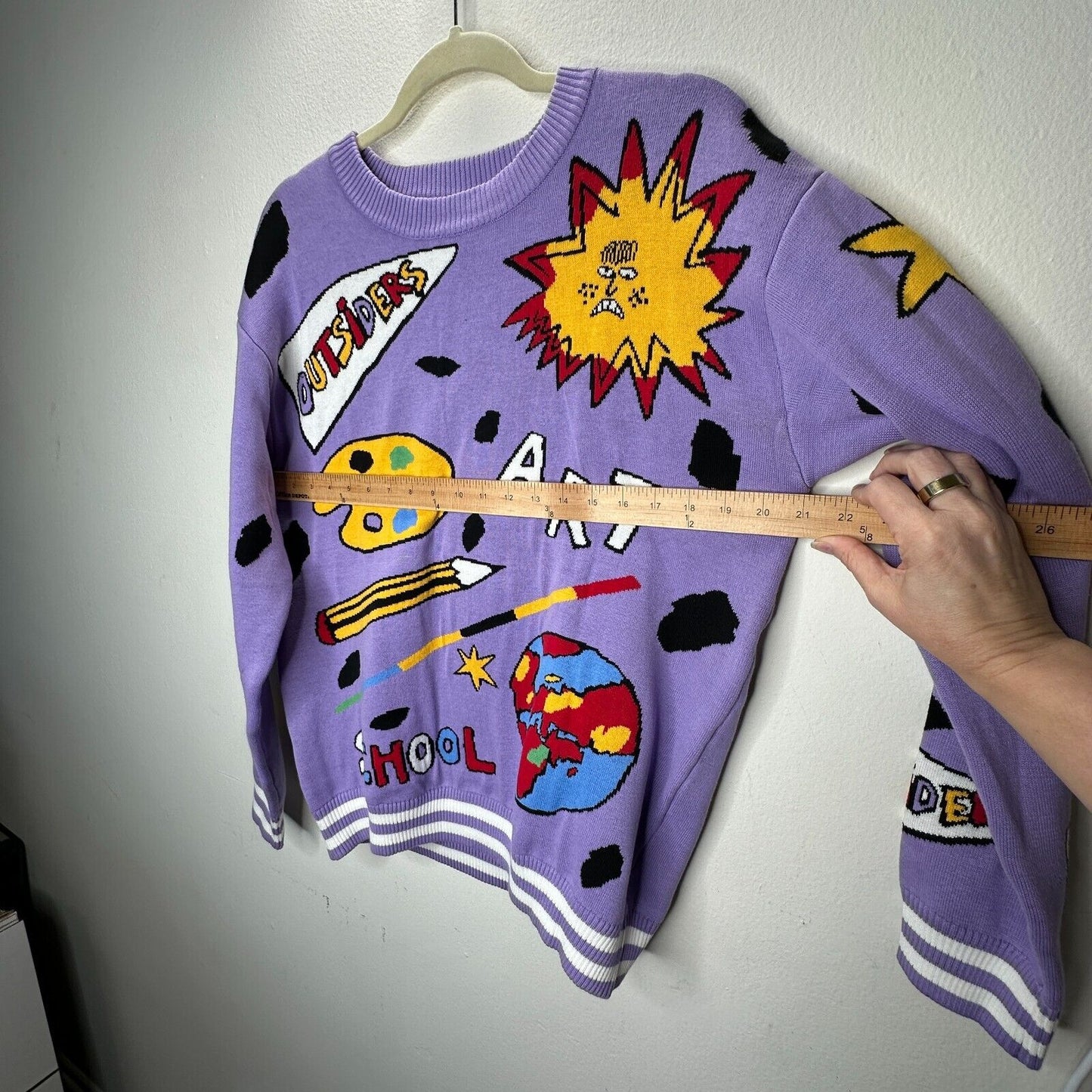 Outsiders Division Unique Purple Multi-Color Art School Graphic Sweatshirt Med