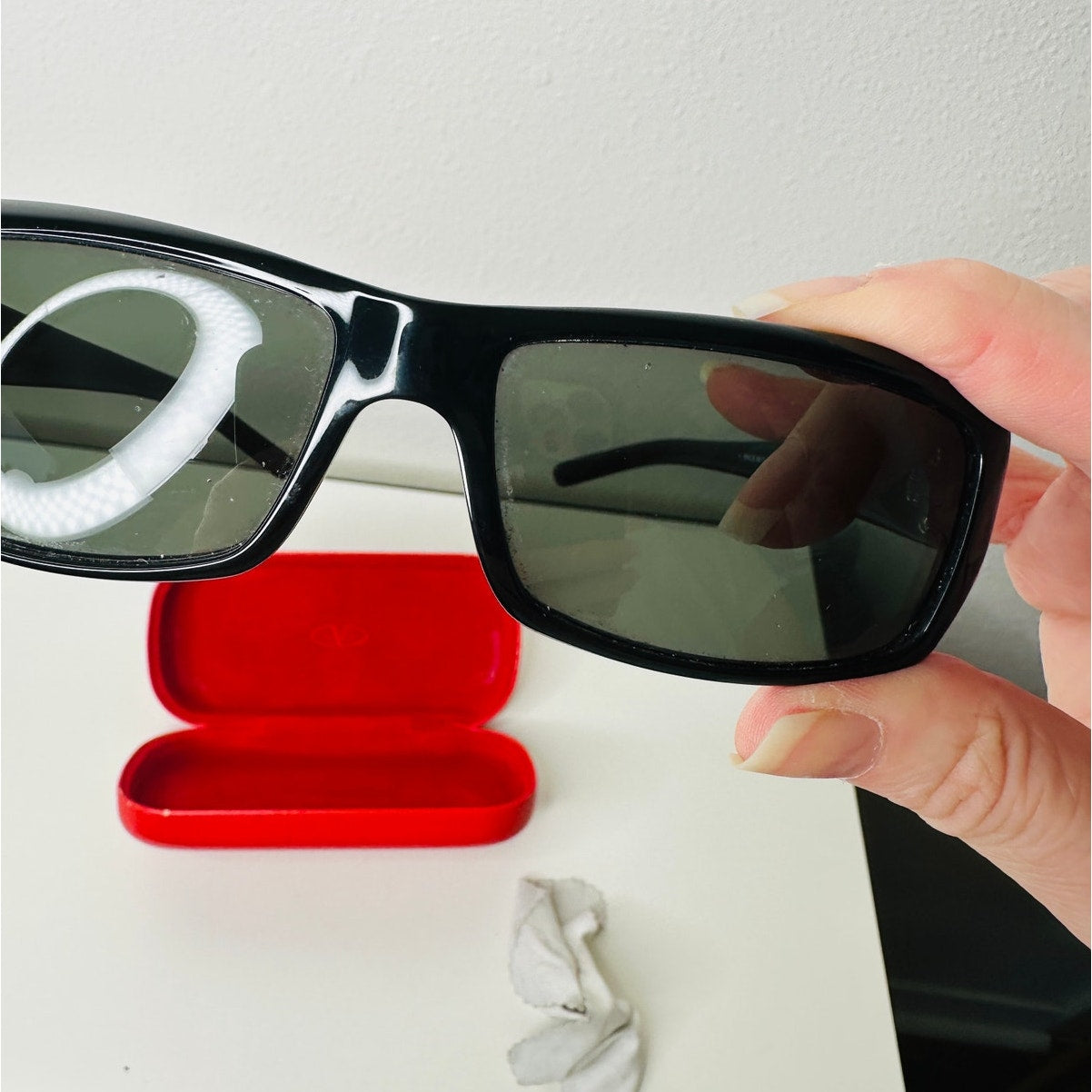 Valentino Black Sunglasses with Silver & Blue Bead Embellishment