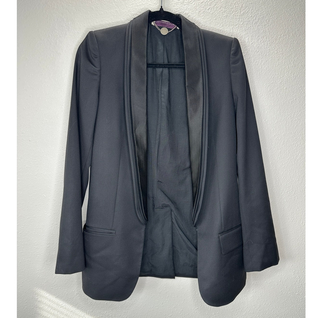 Stella McCartney Black Triple Pleat Satin Lapel Tuxedo Blazer 40 / 10