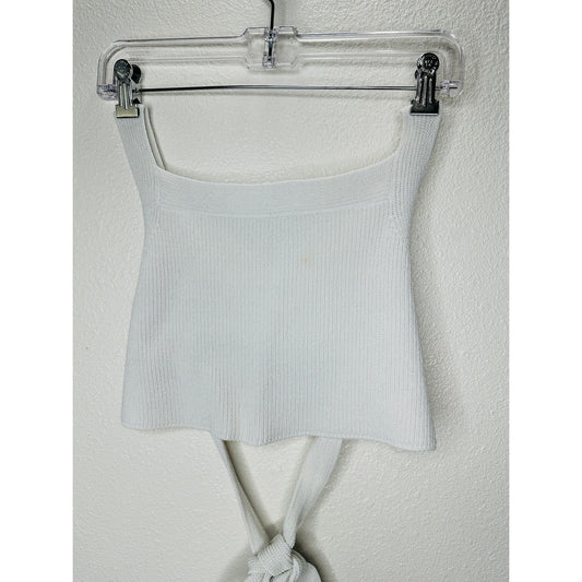 Wilfred Ivory White Knit Criss Cross Crop Sweater Top Large