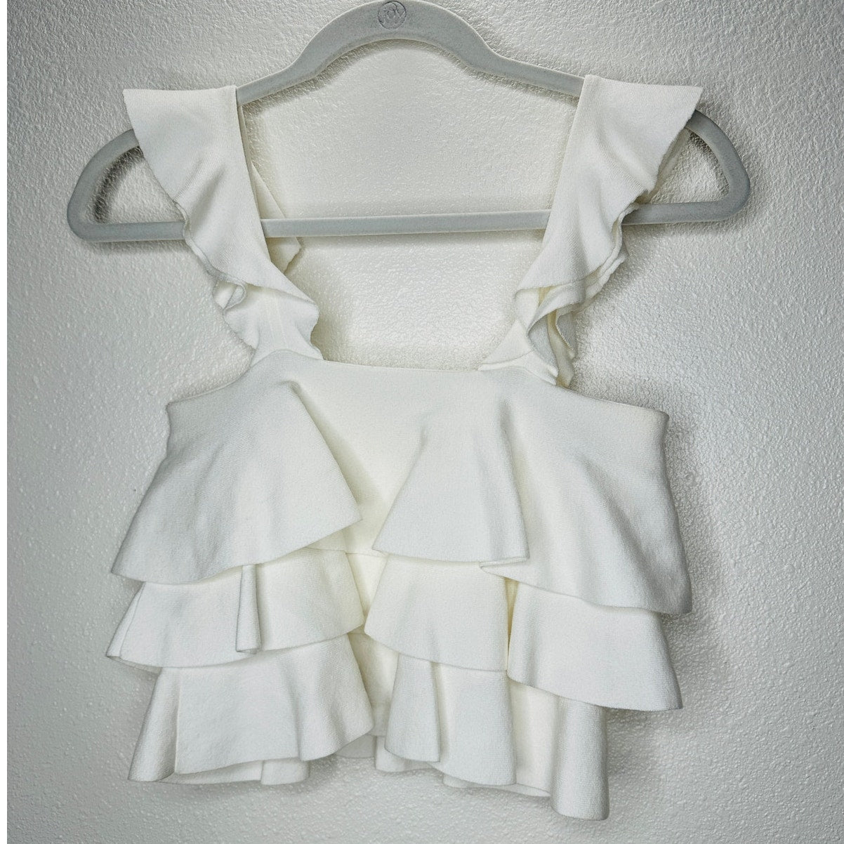 A.L.C. Rowley Ivory Tiered Ruffle Straight Neckline Tank XS