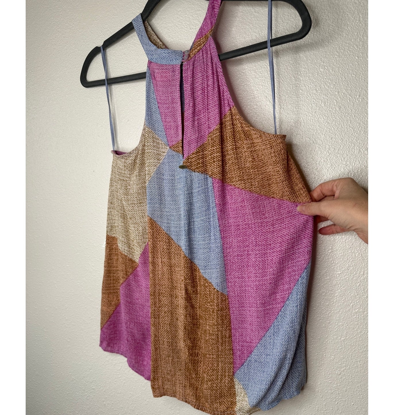 NWT Oneill Bahama Pink Tan Blue Button Keyhole Tie Racerback Top XS
