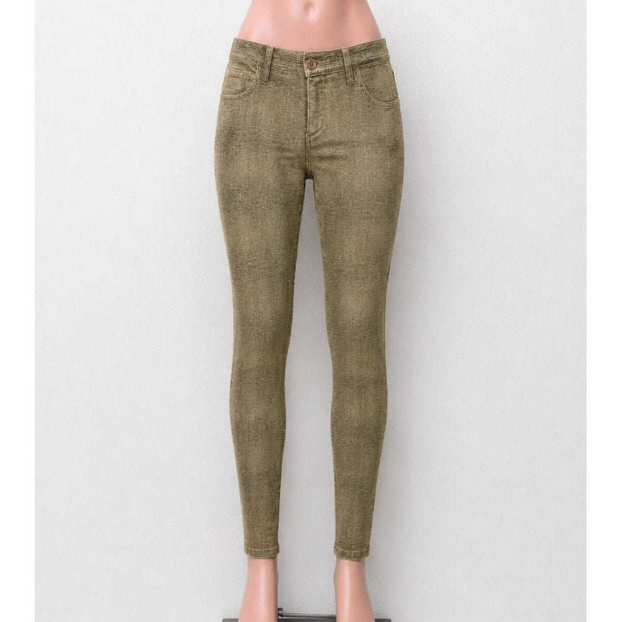 Caribbean Queen Muted Yellow Gray Snakeprint Front Zip Button Jeggings S