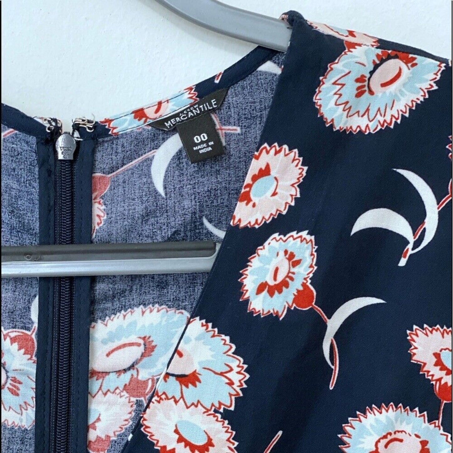 J Crew Mercantile Navy an Rust Faux Wrap Tiered Ruffle Mini Dress Floral Size 00