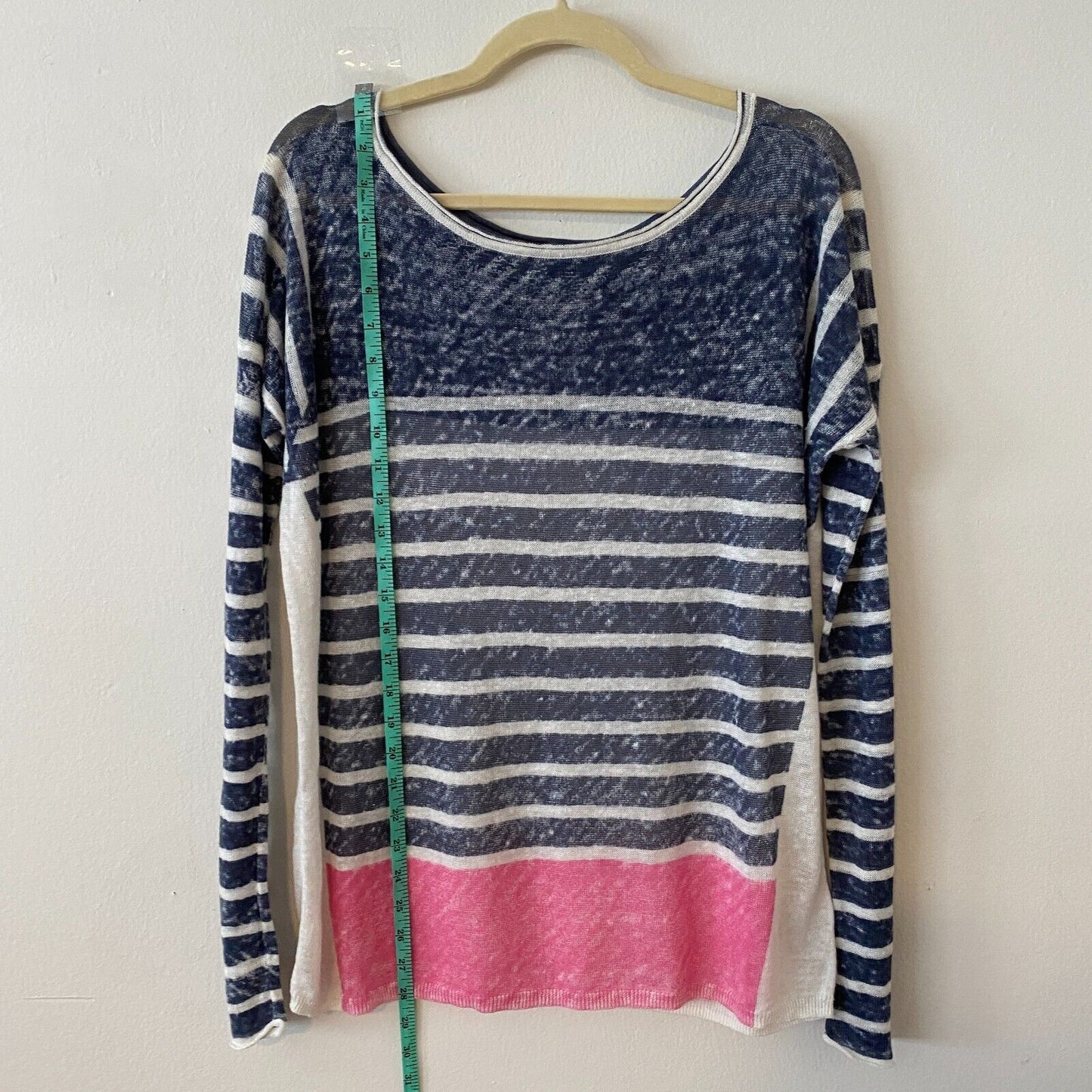 Splendid Blue White Pink Stripe Light Linen Boat-Neck Long Sleeve Sweater XS