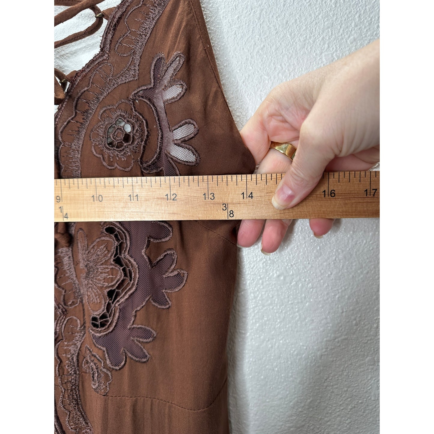 Cleobella Annie Chestnut Brown Lace Up Crochet Split Front Midi Dress XS