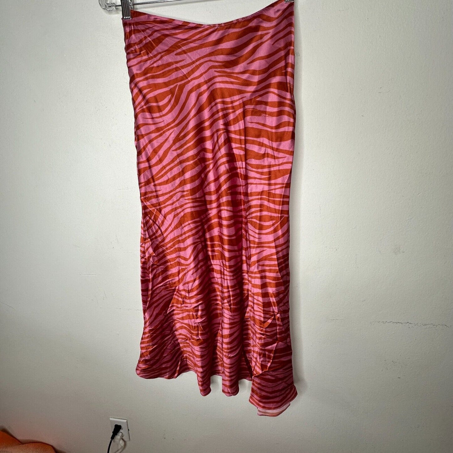 Monika Rust Orange Pink Patti Animal Print Maxi Skirt 100% Pure Silk XS
