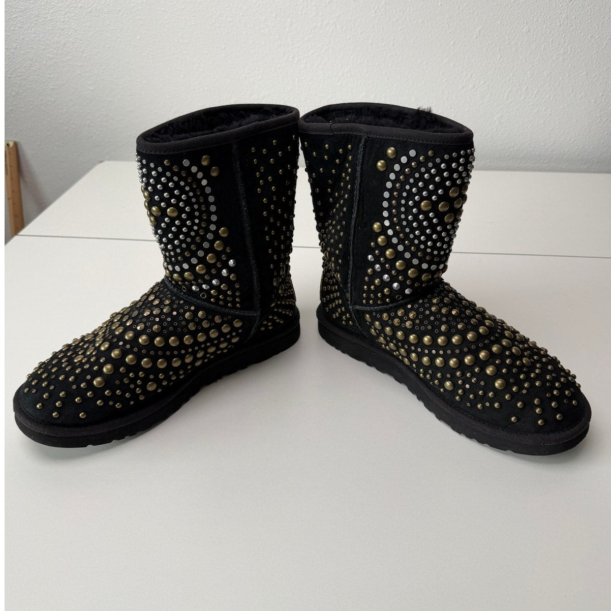 UGG x Jimmy Choo Mandah Studded Boots Black Gold Size 9
