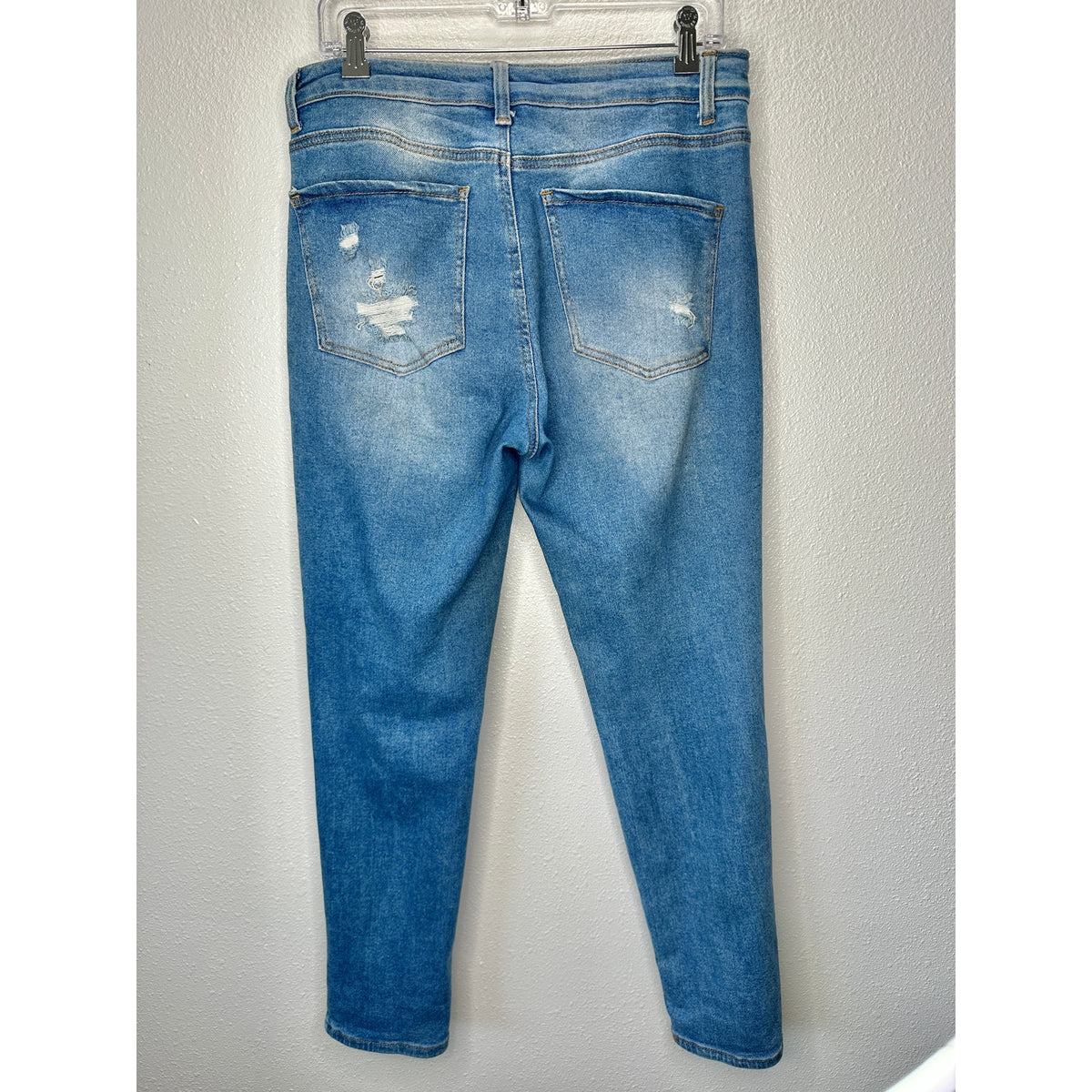 Wax Jean Collection Medium Wash Distressed Holes Boyfriend Denim Jeans 30