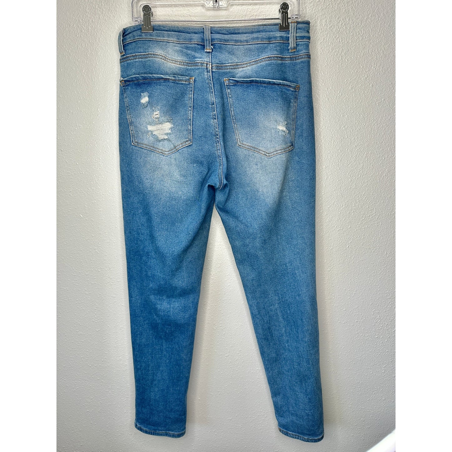 Wax Jean Collection Medium Wash Distressed Holes Boyfriend Denim Jeans 30
