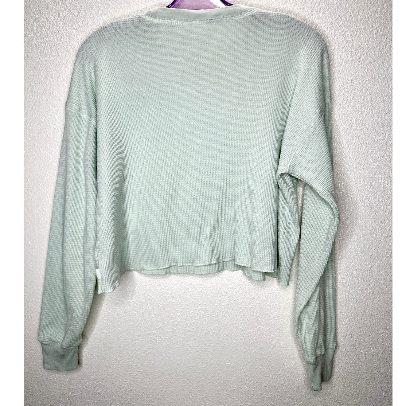 Aritzia TNA Light Mint Green Waffle Knit Long Sleeve Crop Sweater XS