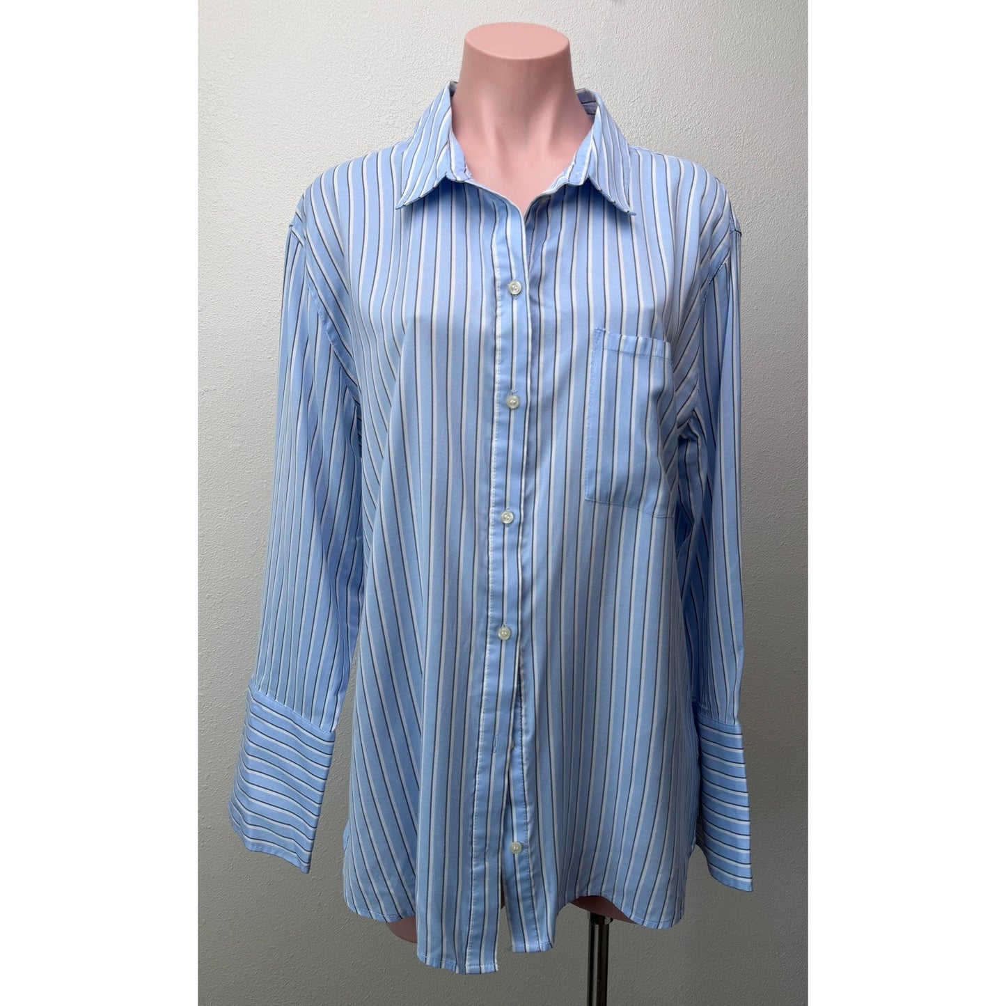 Treasure & Bond Blue Striped Boyfriend Shirt Womens XL