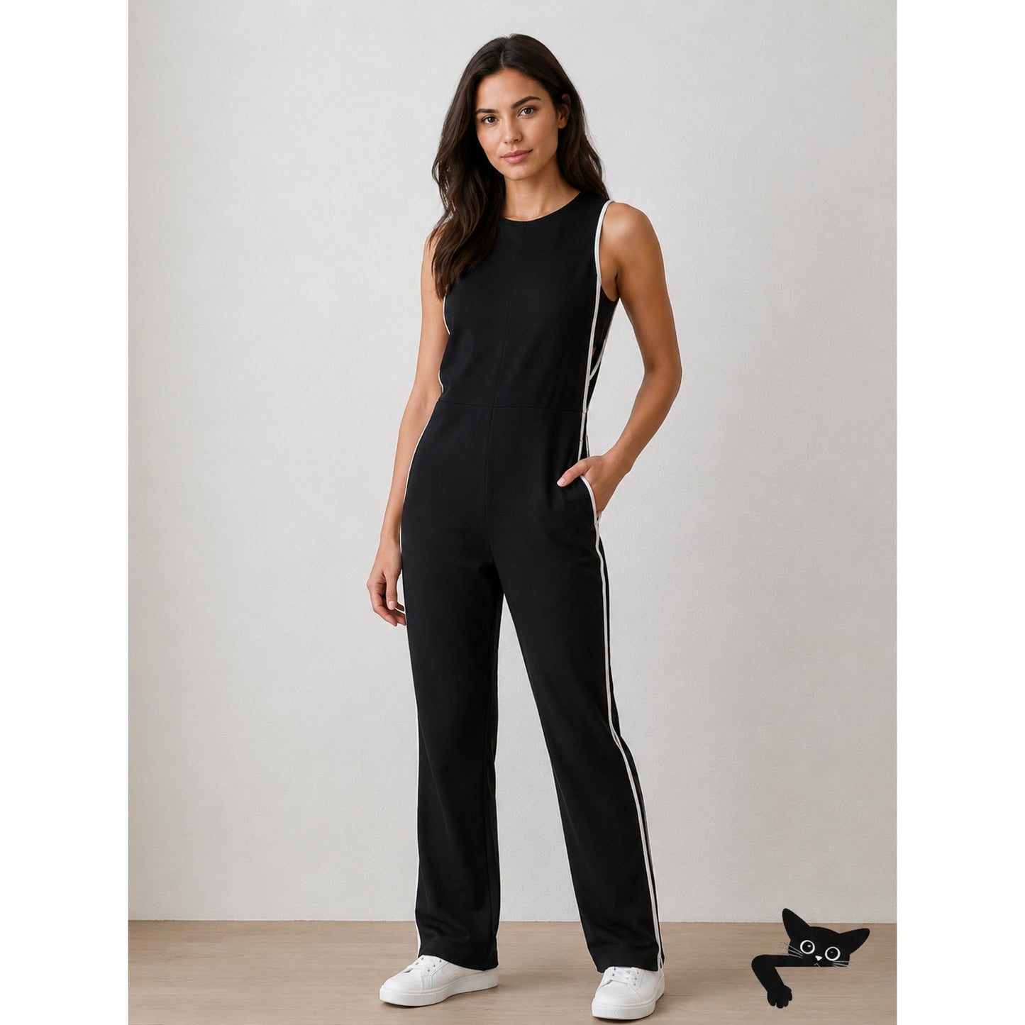 Rag & Bone Luna Black White Trim Sleeveless High Neck Cut Out Sides Jumpsuit 2