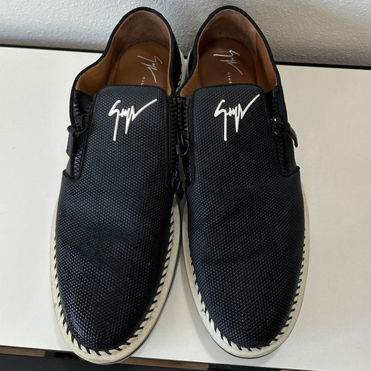 Giuseppe Zanotti Ron Costner Sneaker Black Leather Embossed Cream Side Zip 43 / 10