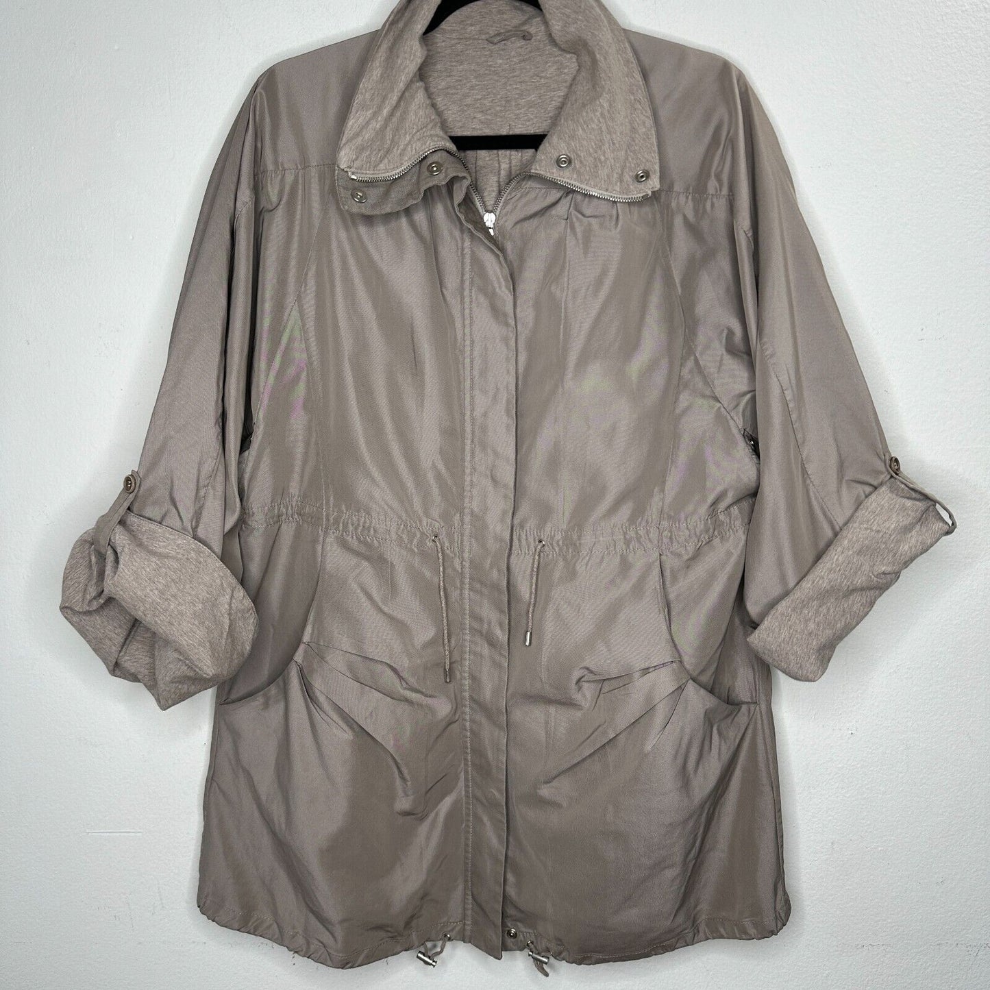Brunello Cucinelli Taupe Gray Front-Snap Zip Cinch-Waist Windbreaker Jacket 46