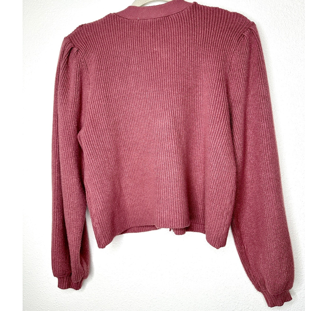 ZARA Mauve Balloon Sleeve V-Neck Cropped Button Chunky Knit Cardigan Sweater M