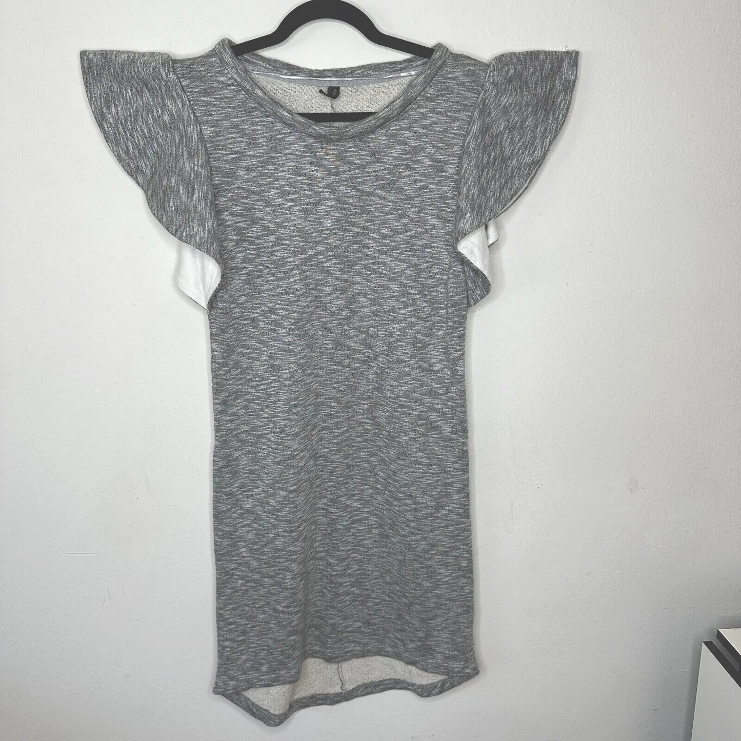 ASOS Y.A.S Cute Marled Gray Knit Ruffle Short Sleeve Round Neck Mini Dress 38
