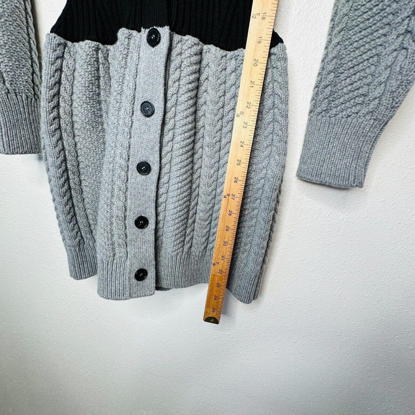 Alexander McQueen Knit Gray Cinch Waist Black Color Block V Neck Sweater Dress M