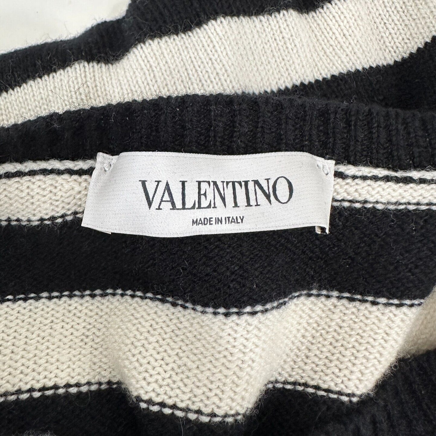 Valentino Off White & Black Horizontal Stripe Open Back Satin Shoulder Tie Top L