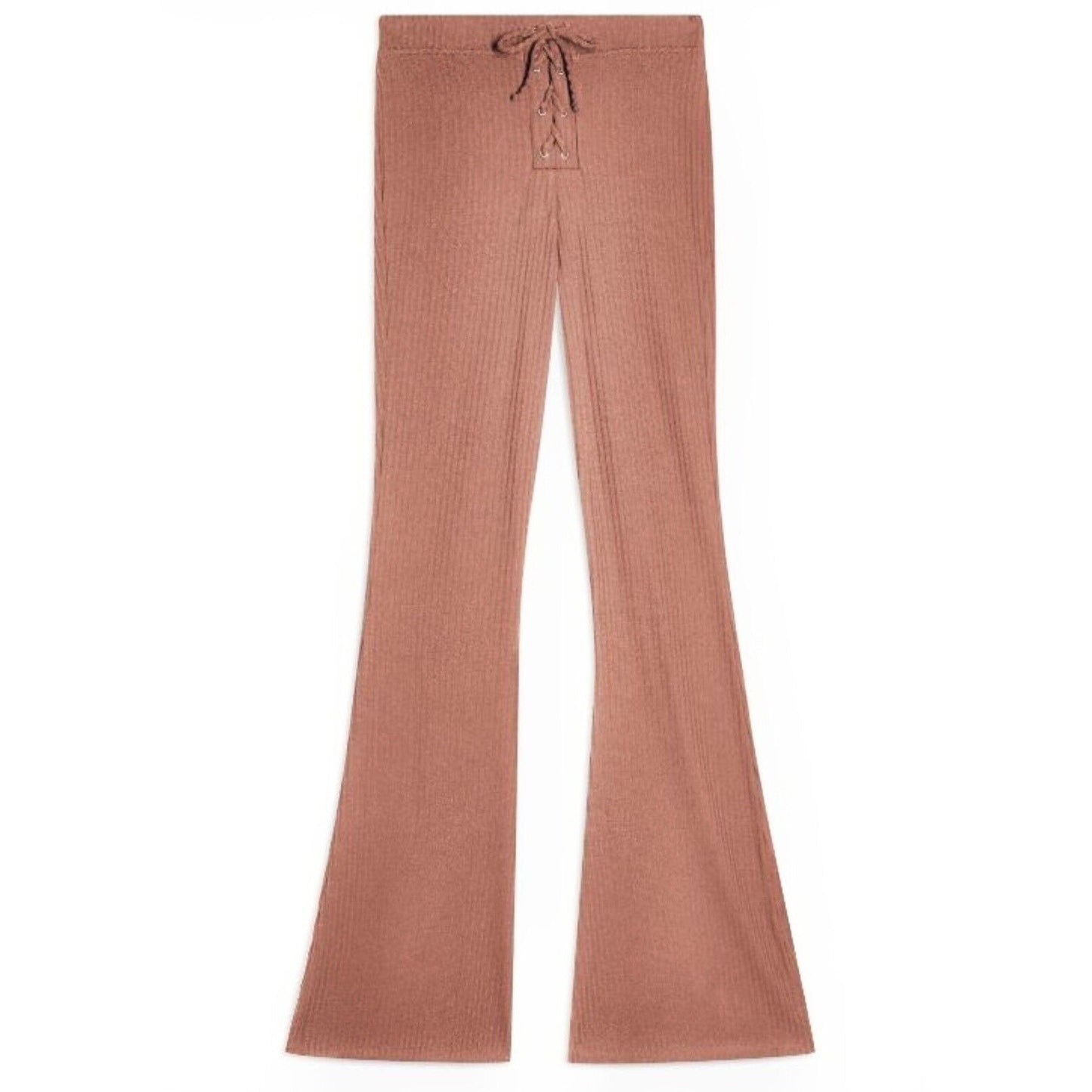 NWT Topshop Comfy Peach Ribbed Knit Flare Leg Lace-Up Front Tie Legging Pant 6