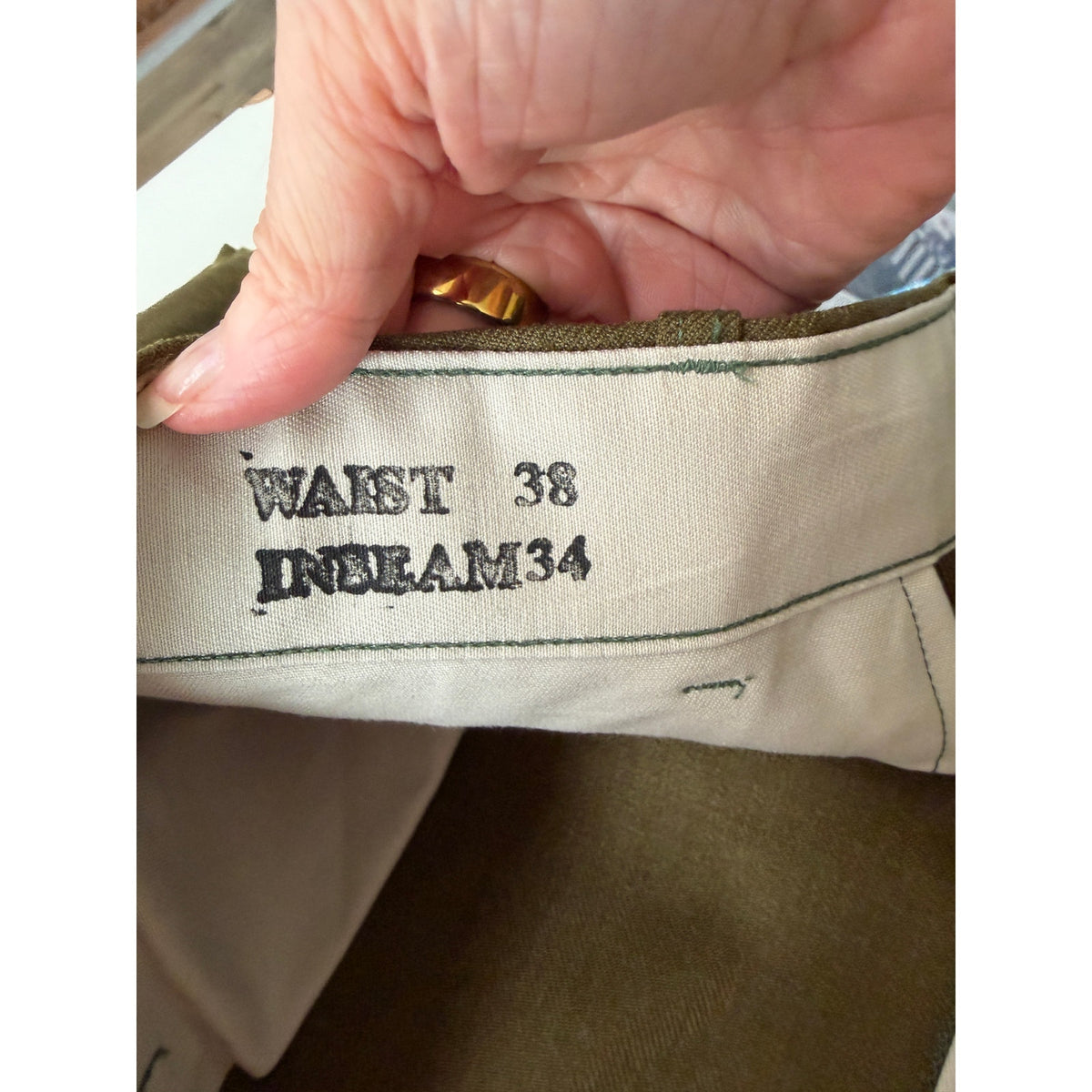 Vintage Olive Military Trousers Men's 38x34 Button Fly