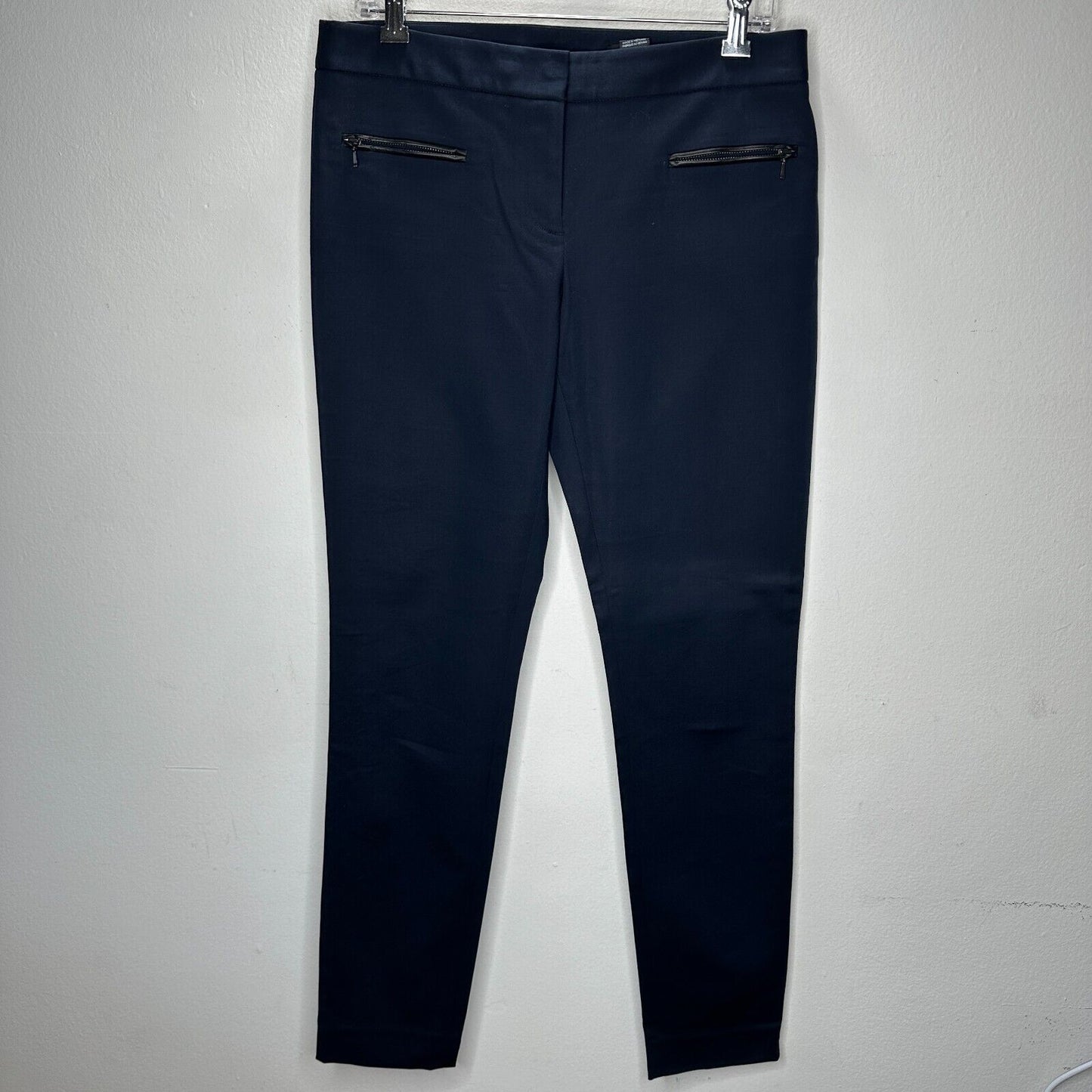 Club Monaco Navy Blue Straight Leg Leather-Lined Zip Pocket AnkleTrouser Pant 8