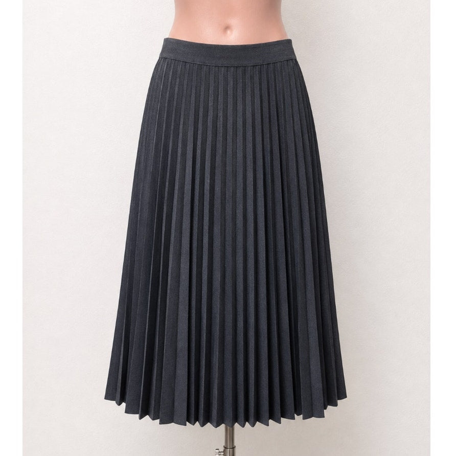 Zara Dark Blue Wash Box Pleated Denim Look Midi Skirt Waistband Side Zipper XS