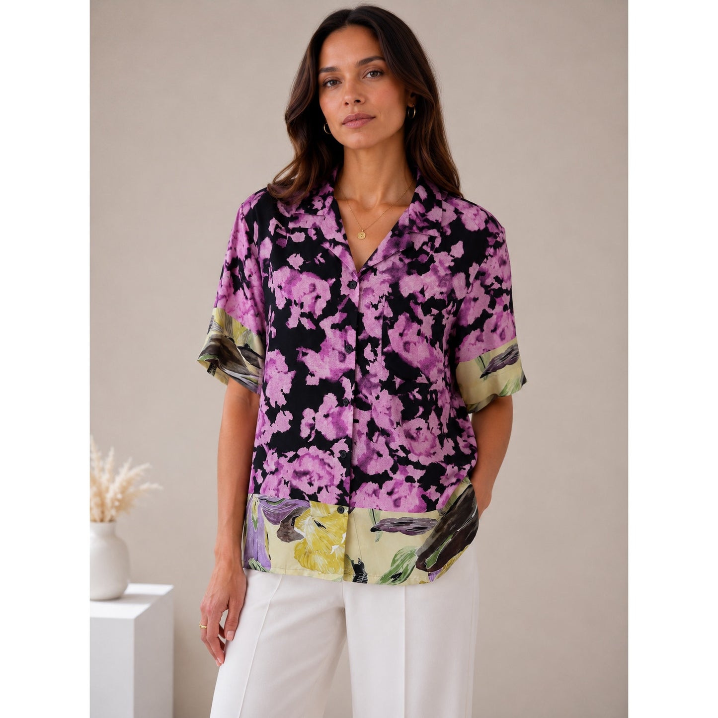 NWT Dries Van Noten Camp Shirt Floral Print Short Sleeve 100% Silk 40 / M