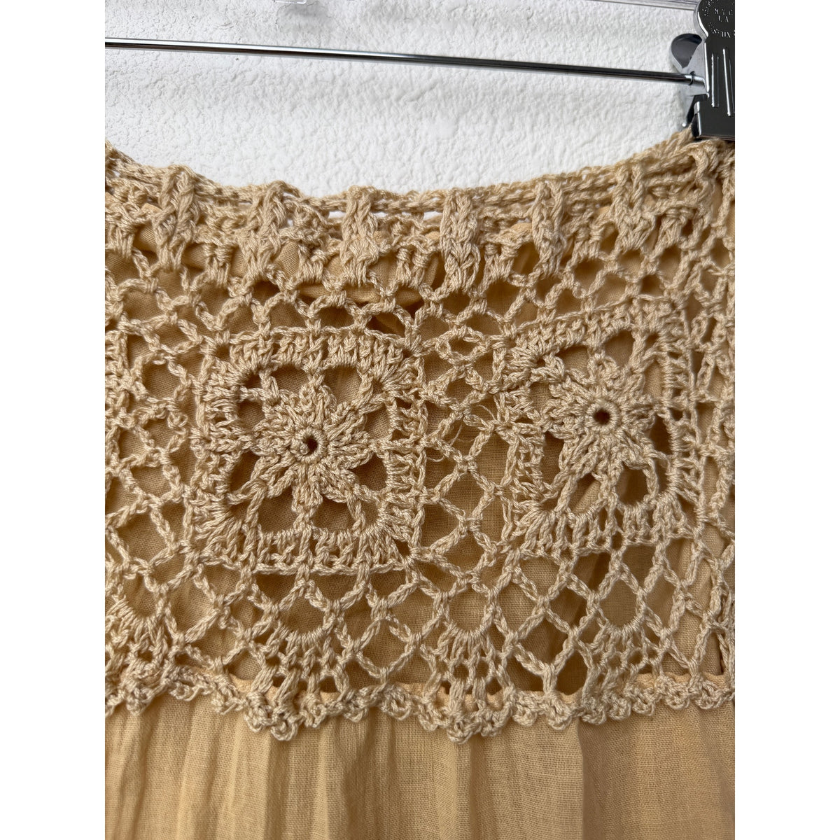 GUC Beige Crochet Waist Cotton Tiered Maxi Skirt Women