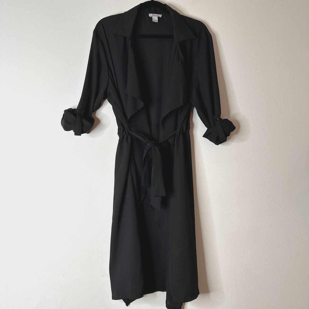 ReVamped Black Flowy Roll Tab Sleeve Tie Waist Waterfall Neck Wrap Dress Small