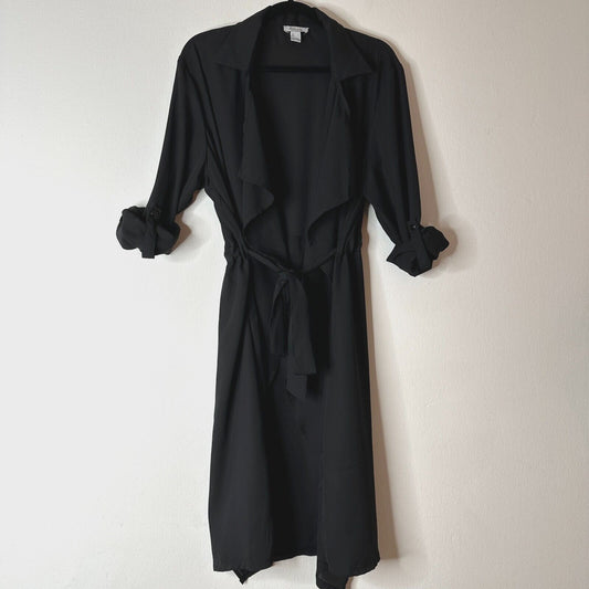 ReVamped Black Flowy Roll Tab Sleeve Tie Waist Waterfall Neck Wrap Dress Small