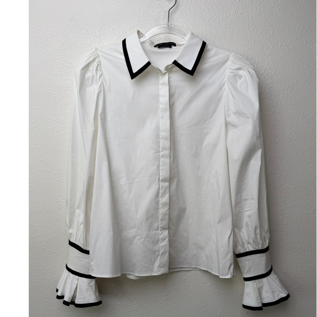 Alice + Olivia White Black Bow Tie Blouse Women S