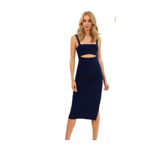 Bec + Bridge Sexy Navy Thin Strap Peek-A-Boo Midriff Cutout Zip Midi Dress 4