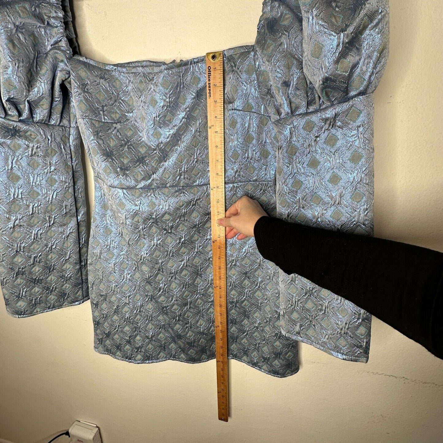Olivia Rose Cute Blue Ophelia Diamond Crinkle Square Neck Puff Sleeve Mini XL