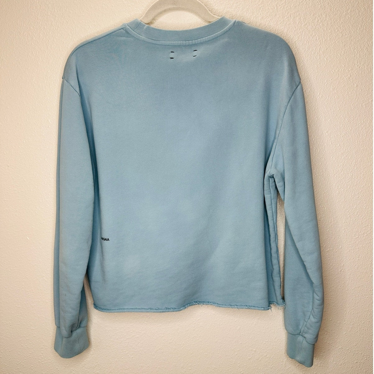 Pangaia Light Blue Long Sleeve Raw Cut Cropped Hem Round Neck Sweater S