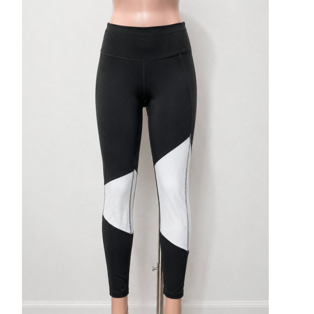 Champion Duo dry+ Black & White Color Block Leggings Mid Rise Yoga Pants S