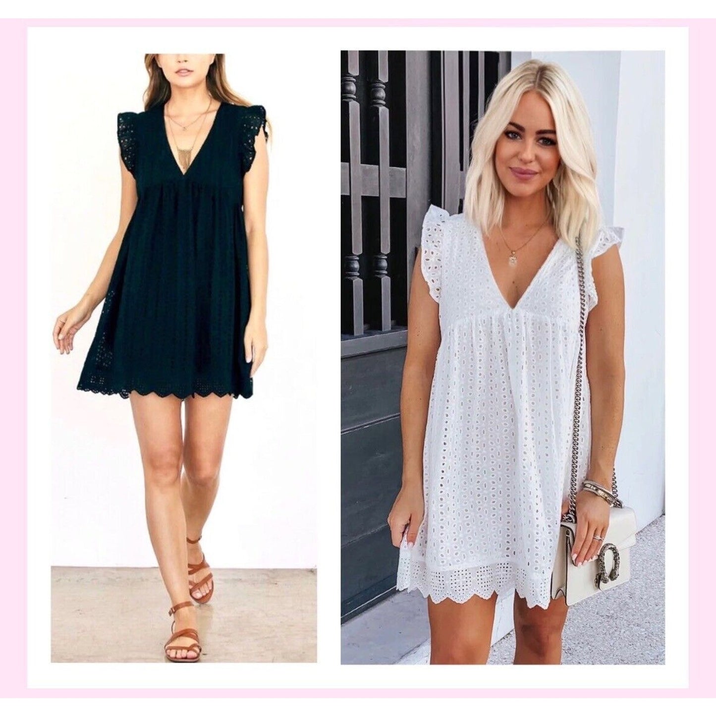 Black Eyelet Lace Ruffle Deep VNeck Zip Sleeveless Romper Mini Empire Waist Med