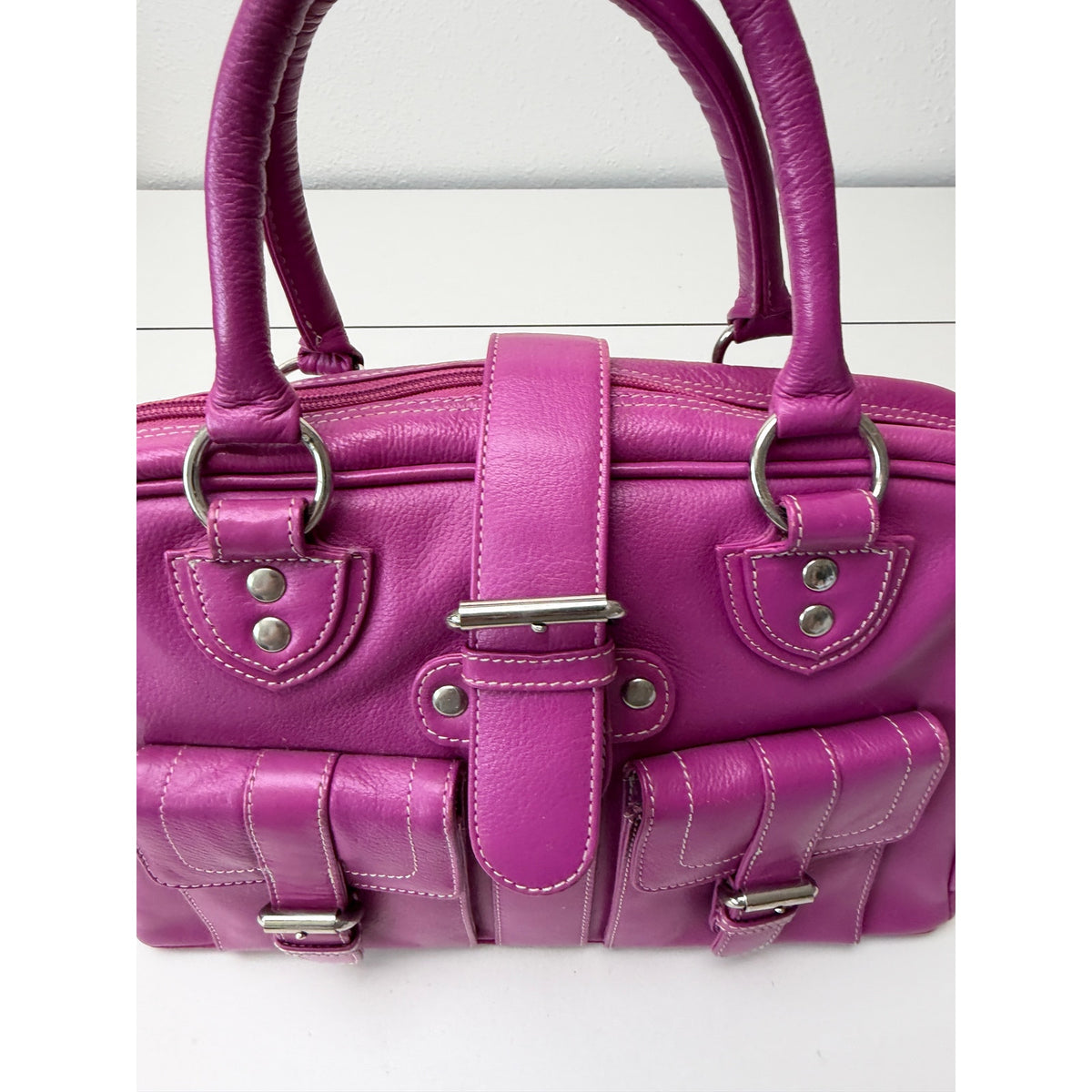 Barneys New York Magenta Buckle Satchel Bag Women's