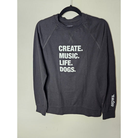 ESPWA Black Long Sleeve Thin Sweater Top Create Music Graphic Tee Shirt Small