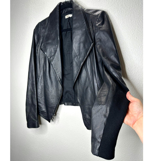 Vince Black Soft Lamb Leather Scuba Moto Jacket Asymmetrical Zip  S