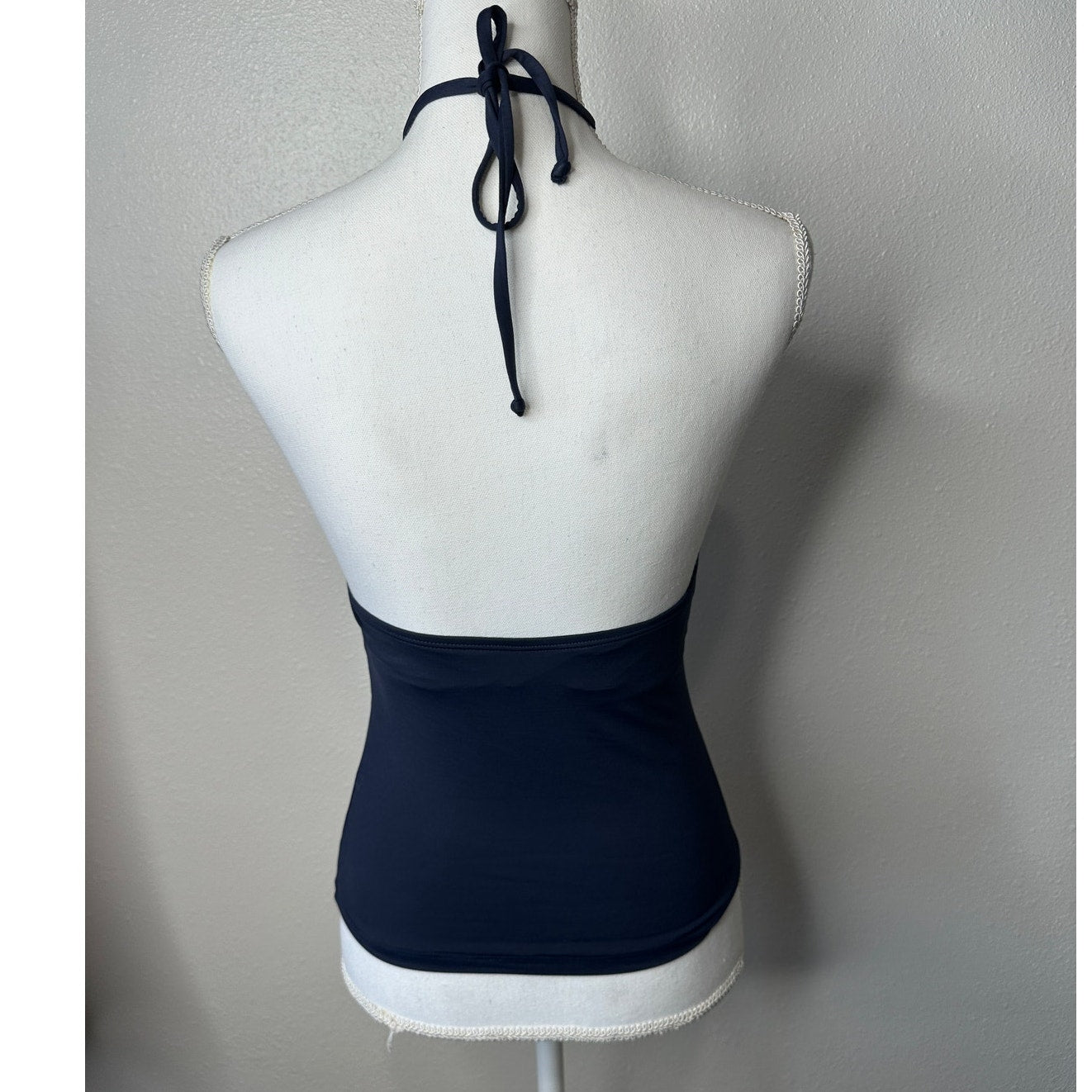 Michael Kors Navy Blue Halter Tankini Top XS Gold MK Logo Hardware Swimwear