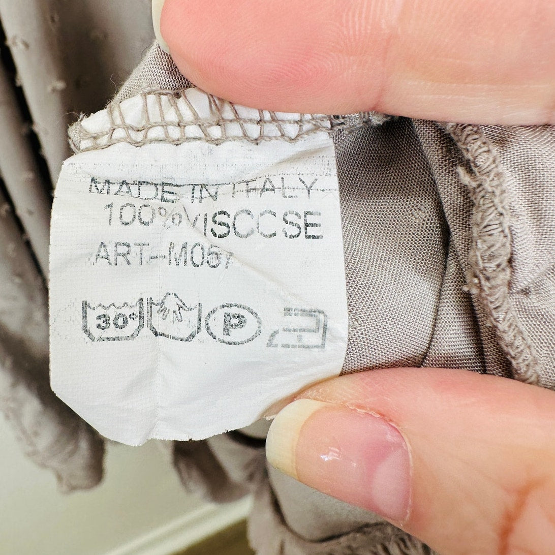 Alice Rinaldi Taupe Tonal Polka Dot Short Sleeve Faux Wrap Ruffle Dress M