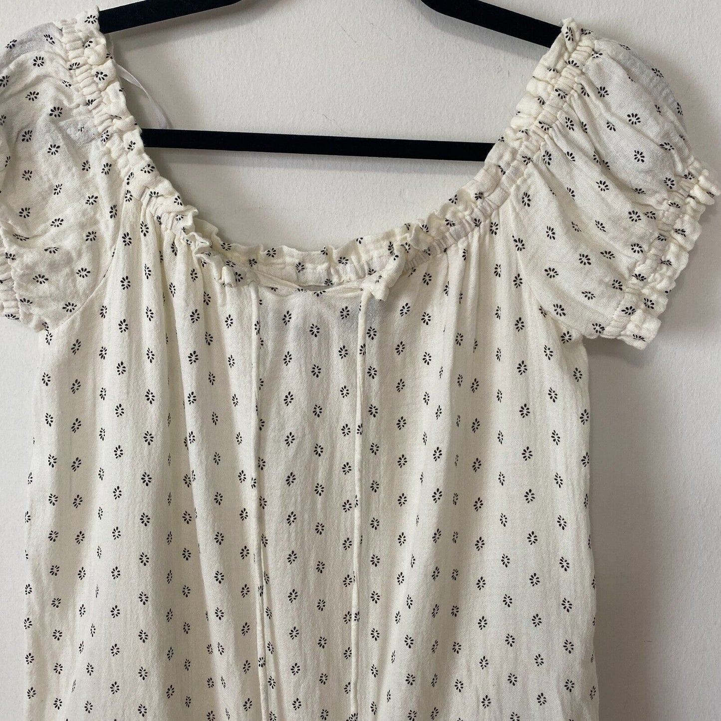 Minkpink Off-Shoulder Common Ground Cream Black Ruffle Mini Dress Pom Tassel XS