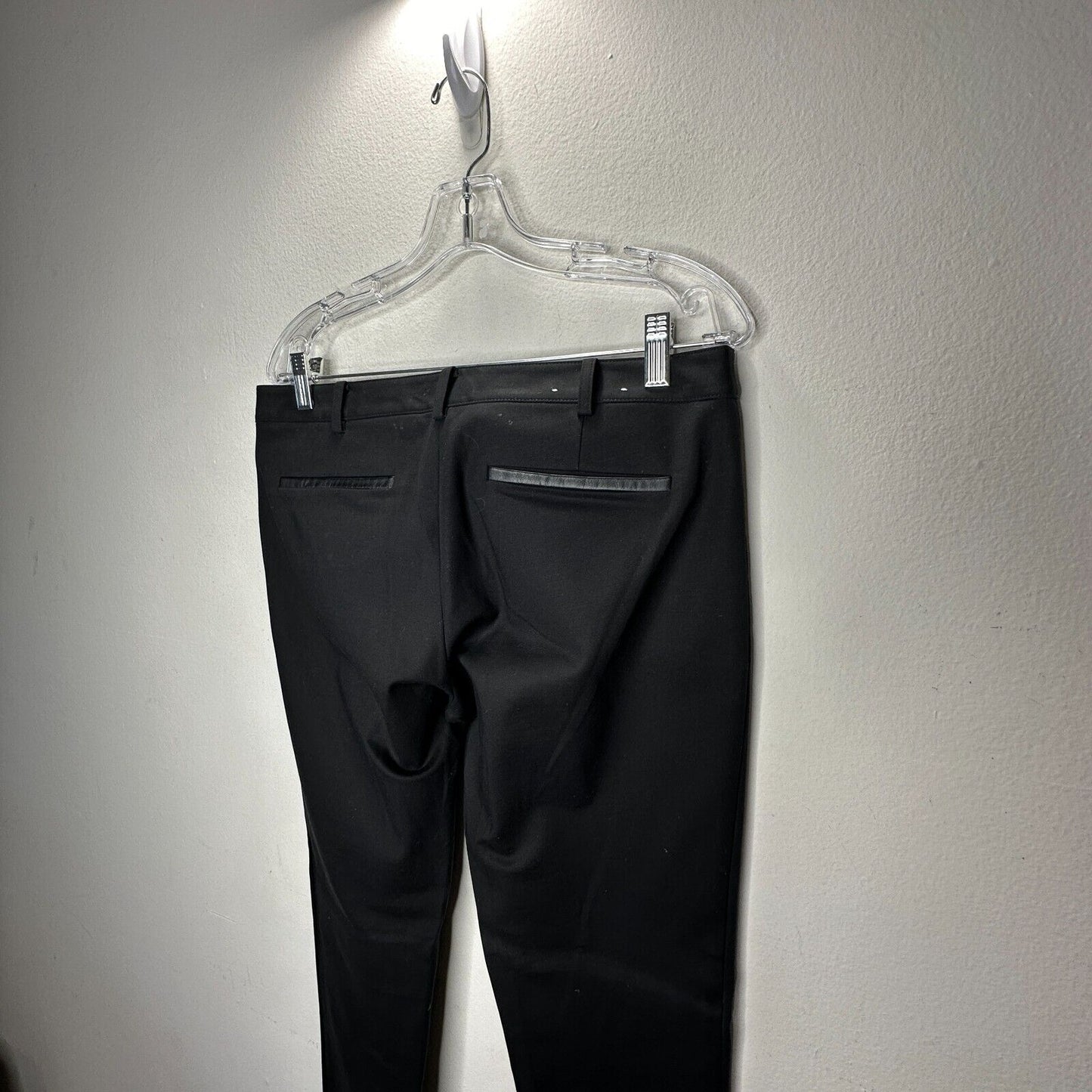 Club Monaco Black Straight Leg Leather Trimmed Zip & Pockets Trouser Pants 10